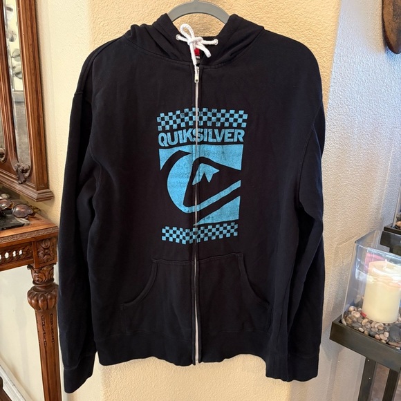 Vintage Quiksilver Men Black and Blue Y2K Zipped Hoodie Jacket Size XL - Picture 1 of 5